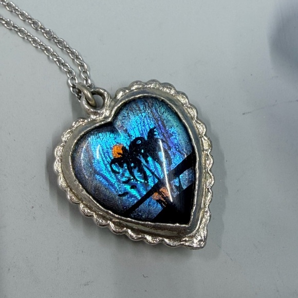 Sterling Silver Morpho Reversible Vintage Heart Pendant Necklace ULTRA UNIQUE - Picture 7 of 9